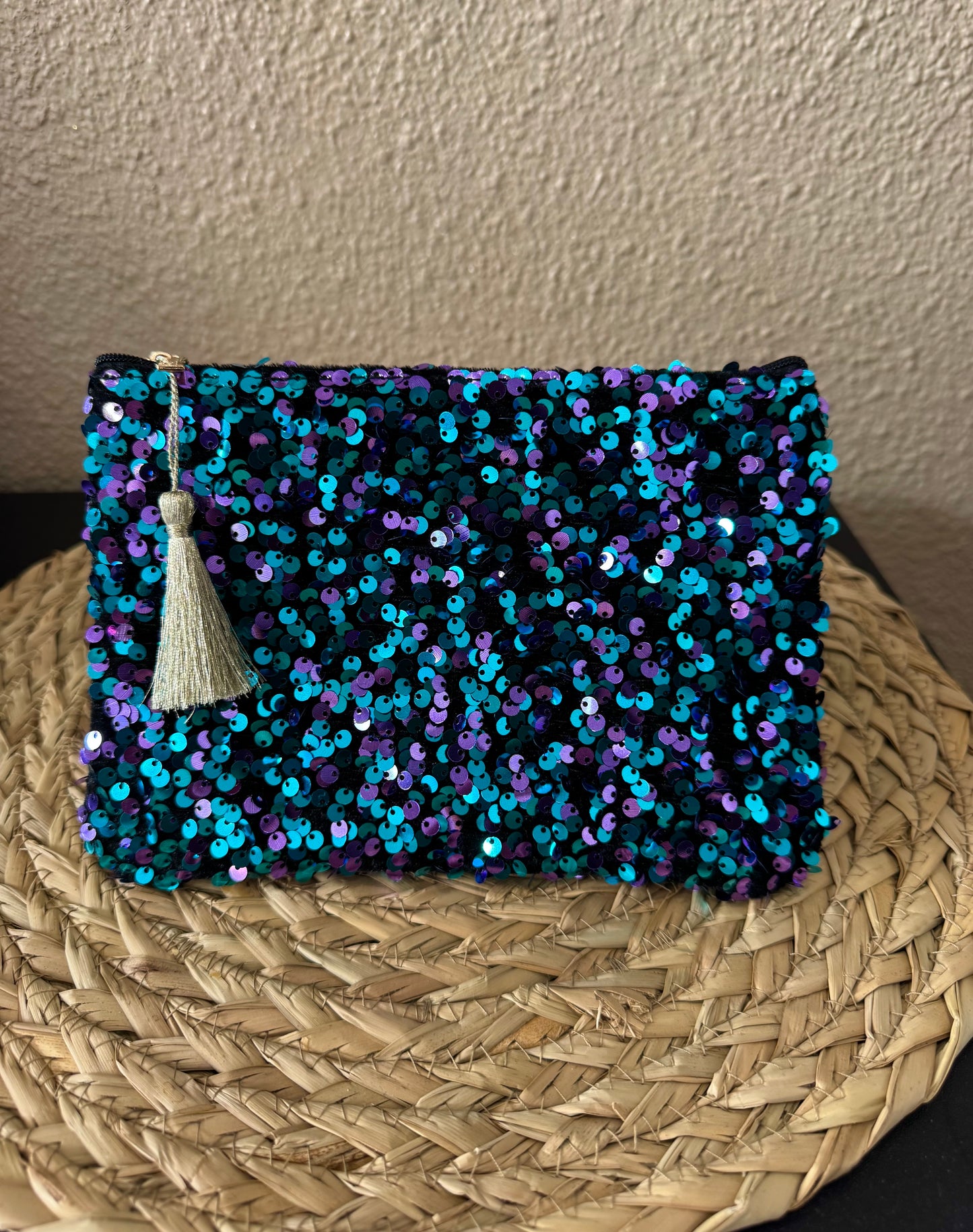 Pochette bleu/violet avec sequins
